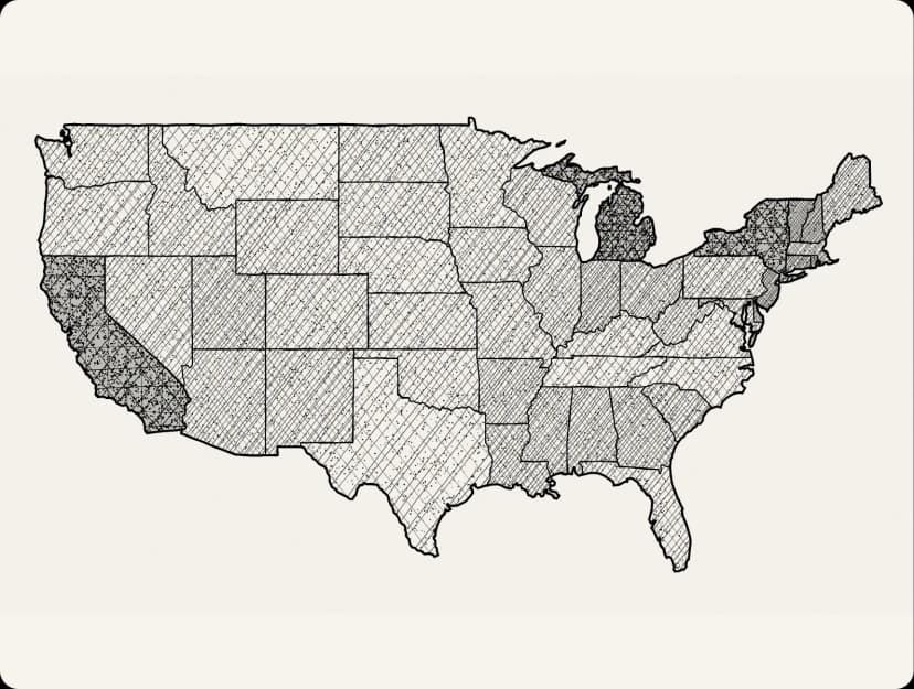Map of the United States showing coast to coast legal coverage