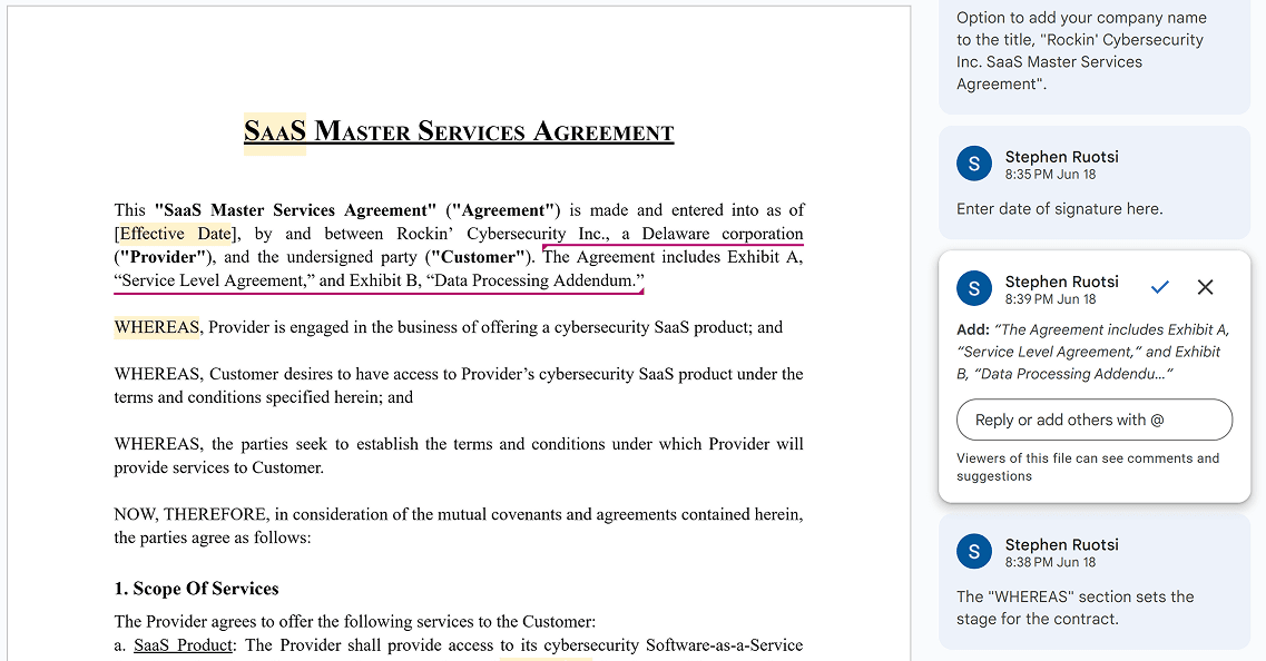 AI document collaboration interface