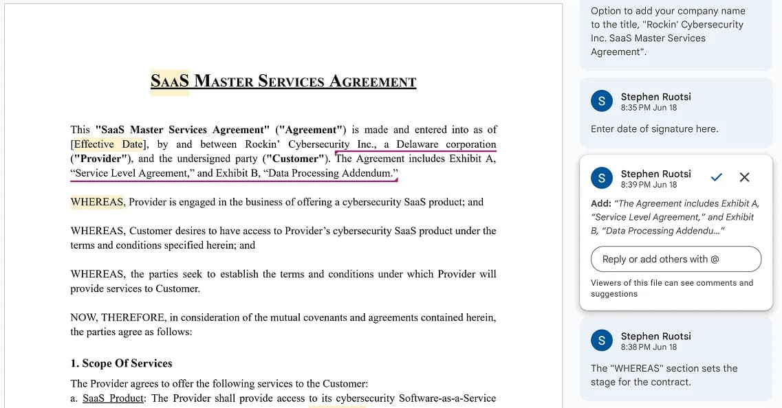 AI document collaboration interface